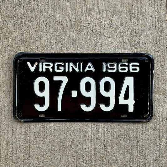 Photo of a 1966 Virginia License Plate Auto Tag Garage Decor Vintage High Quality 97 994 with original patina