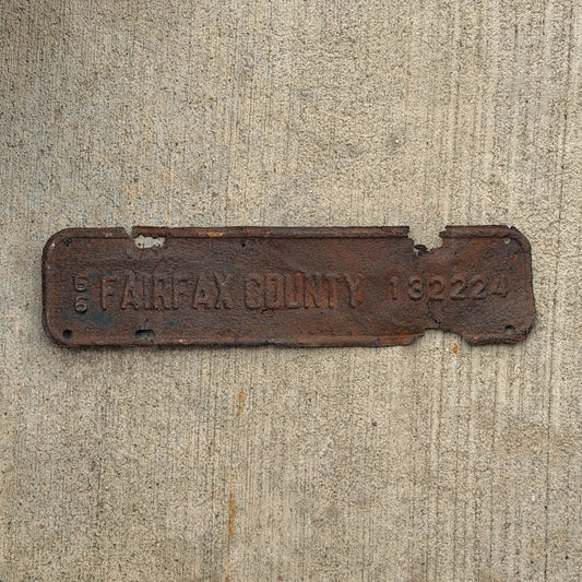 Photo of a 1966 Virginia Tax Strip License Plate Auto Tag Garage Decor Vintage Fairfax County Repeat Repeating 132224 with original patina