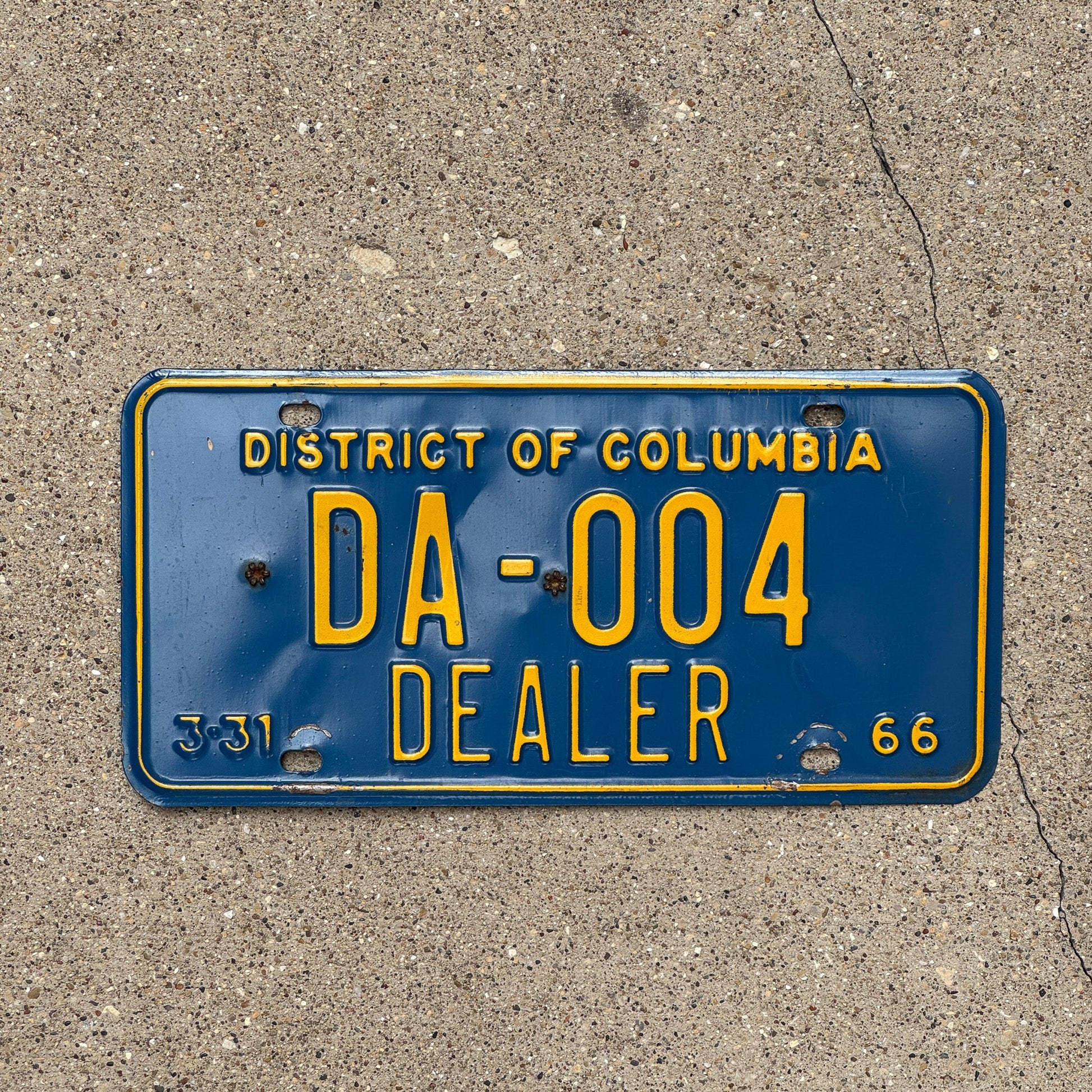 Photo of a 1966 Washington DC Dealer License Plate Auto Tag Garage Decor Vintage DA 004