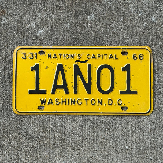 Photo of a 1966 Washington DC License Plate Auto Tag Garage Decor Vintage 1 AN 01 with original patina