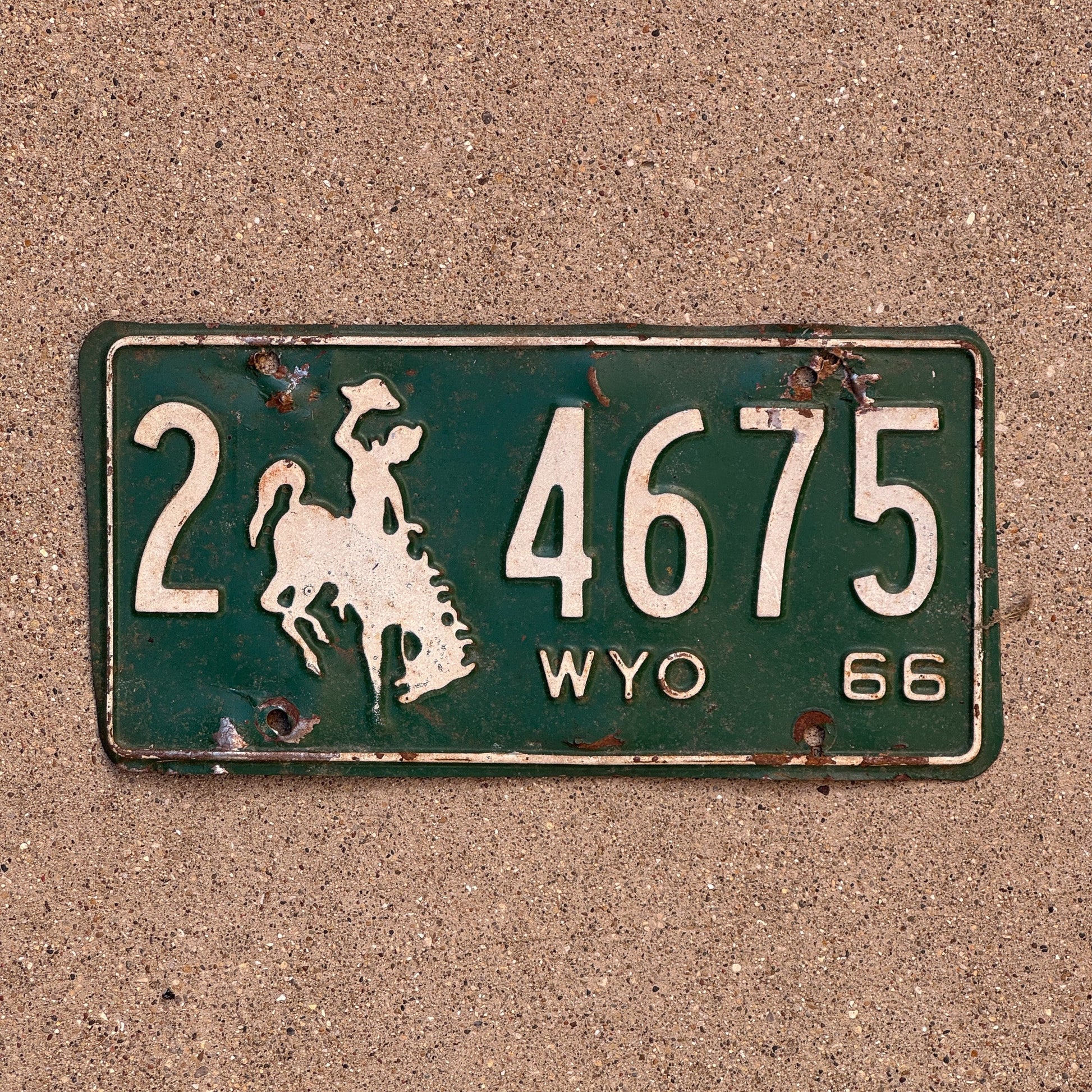 Photo of a 1966 Wyoming License Plate Auto Tag Garage Decor Vintage Cowboy Bronco 2 4675