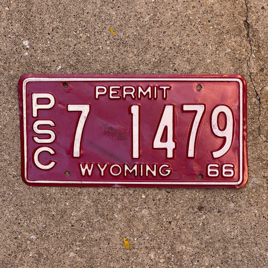 Photo of a 1966 Wyoming PSC Permit License Plate Auto Tag Garage Decor Vintage Public Service Commission 7 1479 with original patina