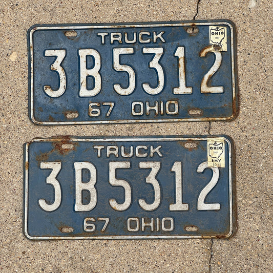 Photo of a 1967 1967 Ohio Truck License Plate Pair Auto Tag Garage Decor Vintage 3 B 5312 with original patina