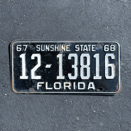 Photo of a 1967 1968 Florida License Plate Auto Tag Garage Decor Vintage 12 13816 with original patina