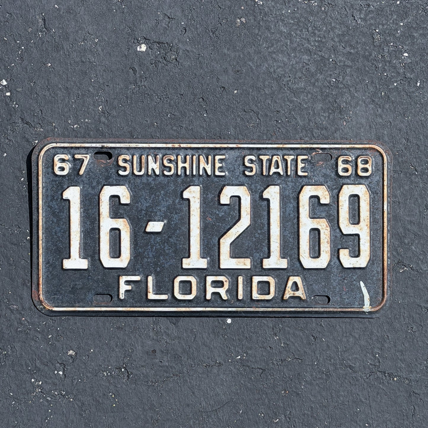 Photo of a 1967 1968 Florida License Plate Auto Tag Garage Decor Vintage 16 12169 with original patina