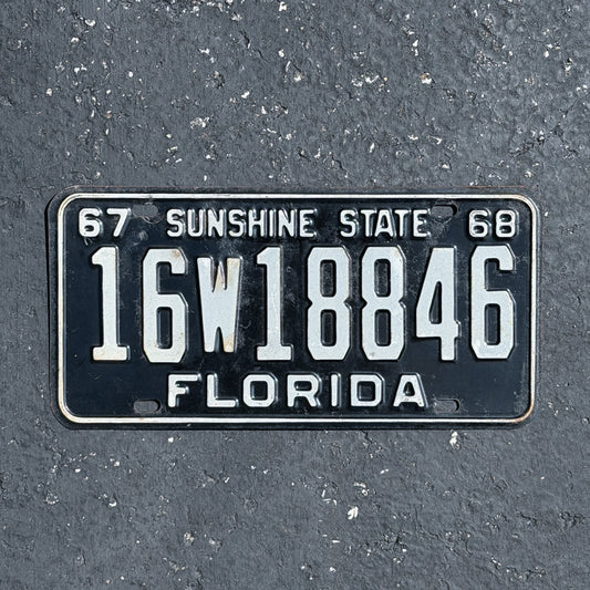 Photo of a 1967 1968 Florida License Plate Auto Tag Garage Decor Vintage 16 W 18846 with original patina