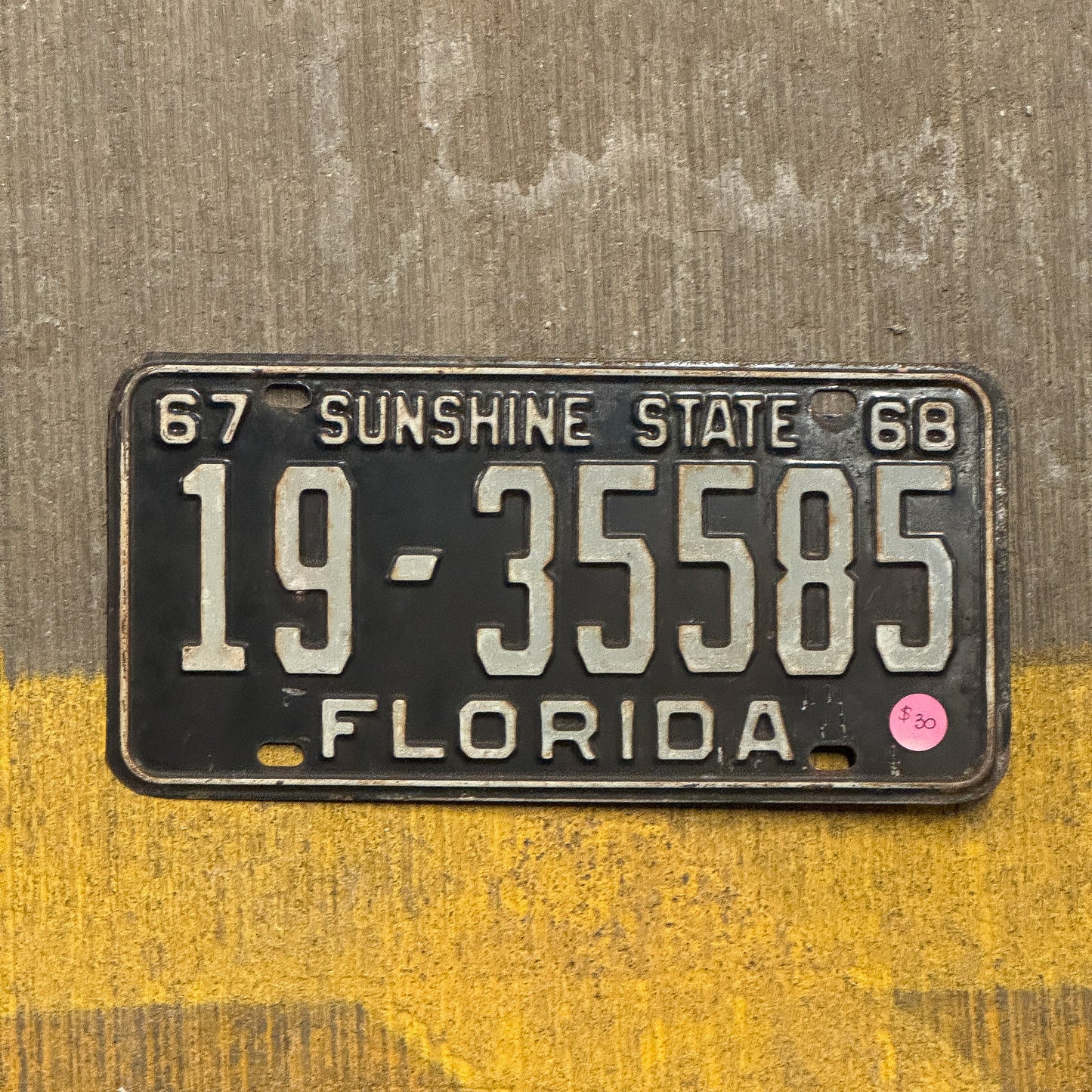 Photo of a 1967 1968 Florida License Plate Auto Tag Garage Decor Vintage 19 35585 with original patina
