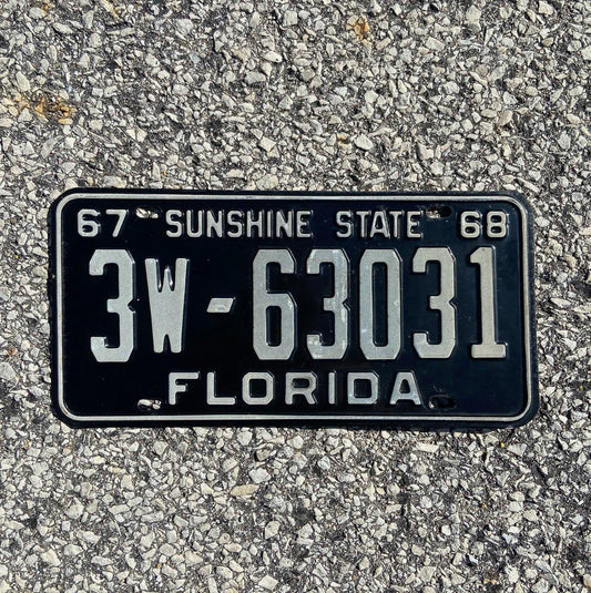 Photo of a 1967 1968 Florida License Plate Auto Tag Garage Decor Vintage Hillsborough County 3 W 63031 with original patina
