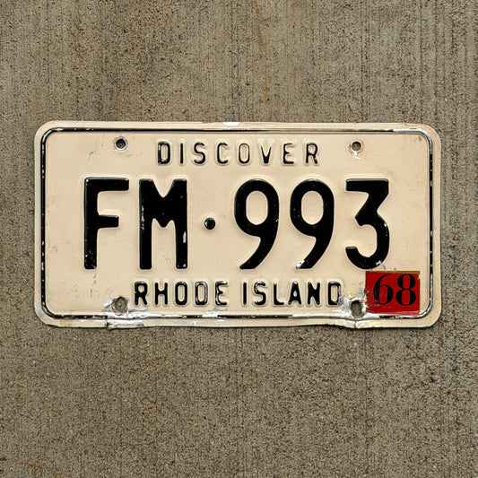 Photo of a 1967 1968 Rhode Island License Plate Auto Tag Garage Decor Vintage FM 993 with original patina