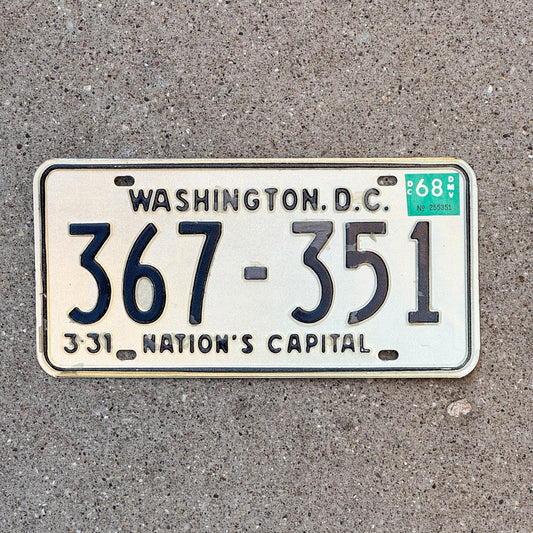 Photo of a 1967 1968 Washington DC License Plate Auto Tag 1 Garage Decor 367 351 with original patina