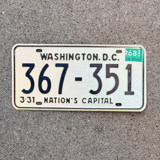 Photo of a 1967 1968 Washington DC License Plate Auto Tag 2 Garage Decor 367 351 with original patina