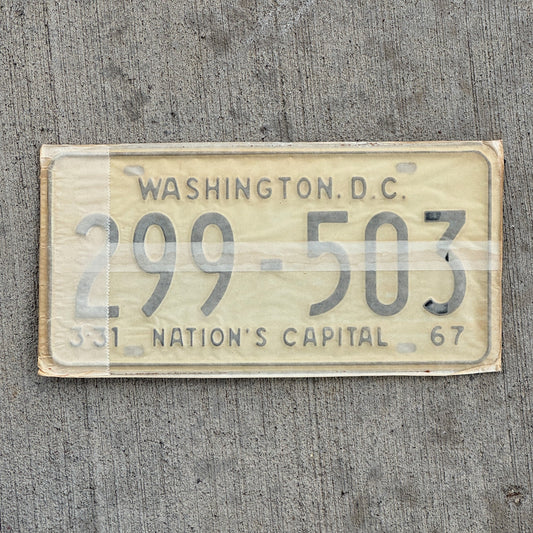 Photo of a 1967 1968 Washington DC License Plate Pair Auto Tag Garage Decor Vintage with Envelope 299 503 with original patina