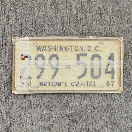 Photo of a 1967 1968 Washington DC License Plate Pair Auto Tag Garage Decor Vintage with Envelope 299 504 with original patina