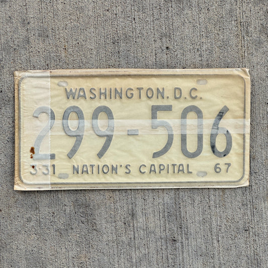 Photo of a 1967 1968 Washington DC License Plate Pair Auto Tag Garage Decor Vintage with Envelope 299 506 with original patina
