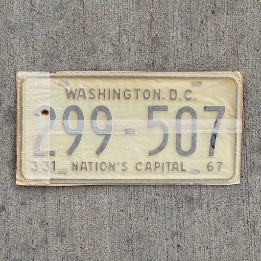 Photo of a 1967 1968 Washington DC License Plate Pair Auto Tag Garage Decor Vintage with Envelope 299 507 with original patina
