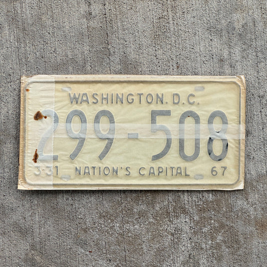 Photo of a 1967 1968 Washington DC License Plate Pair Auto Tag Garage Decor Vintage with Envelope 299 508 with original patina
