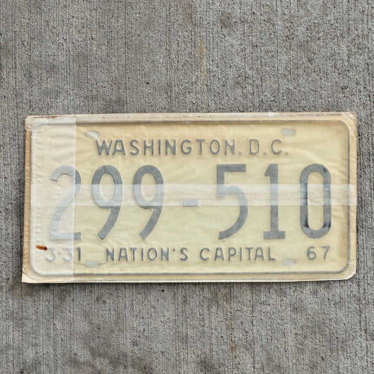 Photo of a 1967 1968 Washington DC License Plate Pair Auto Tag Garage Decor Vintage with Envelope 299 510 with original patina