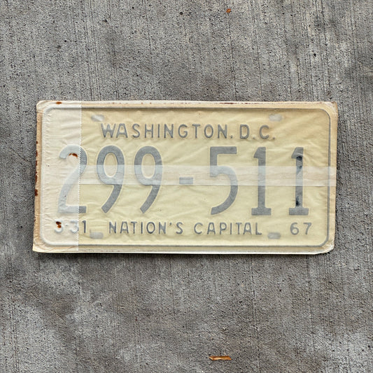 Photo of a 1967 1968 Washington DC License Plate Pair Auto Tag Garage Decor Vintage with Envelope 299 511 with original patina
