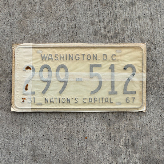 Photo of a 1967 1968 Washington DC License Plate Pair Auto Tag Garage Decor Vintage with Envelope 299 512 with original patina