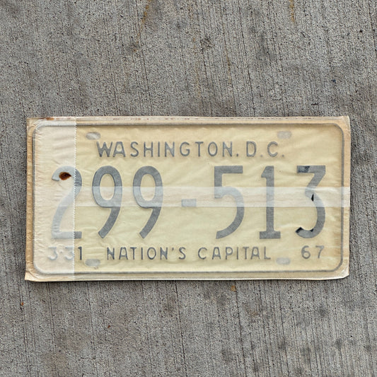 Photo of a 1967 1968 Washington DC License Plate Pair Auto Tag Garage Decor Vintage with Envelope 299 513 with original patina