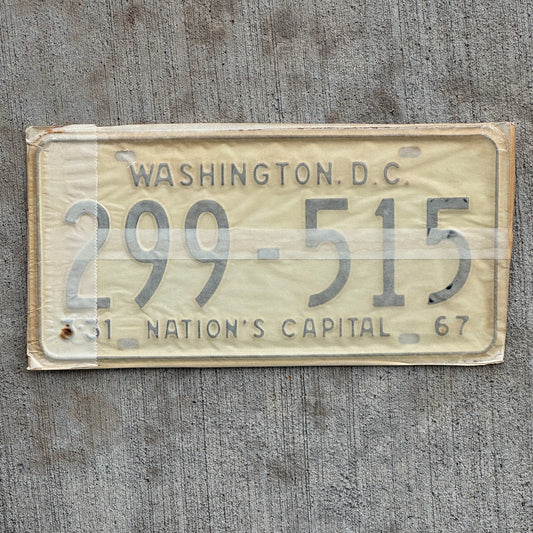 Photo of a 1967 1968 Washington DC License Plate Pair Auto Tag Garage Decor Vintage with Envelope 299 515 with original patina