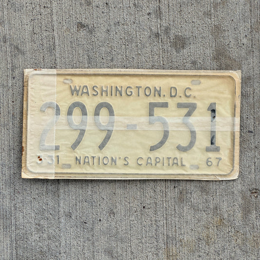 Photo of a 1967 1968 Washington DC License Plate Pair Auto Tag Garage Decor Vintage with Envelope 299 531 with original patina