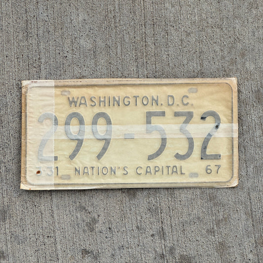Photo of a 1967 1968 Washington DC License Plate Pair Auto Tag Garage Decor Vintage with Envelope 299 532 with original patina