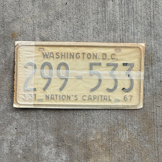 Photo of a 1967 1968 Washington DC License Plate Pair Auto Tag Garage Decor Vintage with Envelope 299 533 with original patina