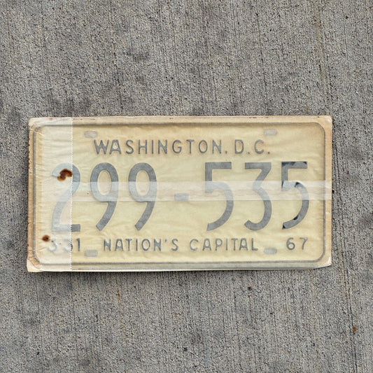 Photo of a 1967 1968 Washington DC License Plate Pair Auto Tag Garage Decor Vintage with Envelope 299 535 with original patina