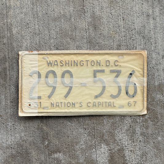 Photo of a 1967 1968 Washington DC License Plate Pair Auto Tag Garage Decor Vintage with Envelope 299 536 with original patina