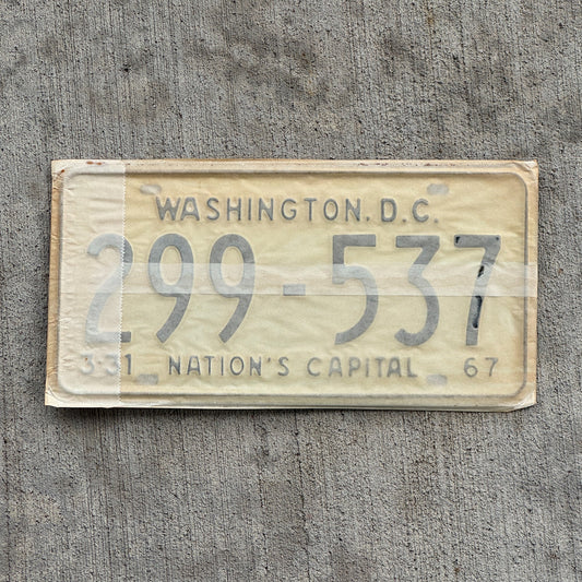 Photo of a 1967 1968 Washington DC License Plate Pair Auto Tag Garage Decor Vintage with Envelope 299 537 with original patina
