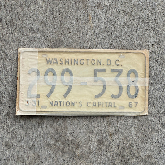 Photo of a 1967 1968 Washington DC License Plate Pair Auto Tag Garage Decor Vintage with Envelope 299 538 with original patina