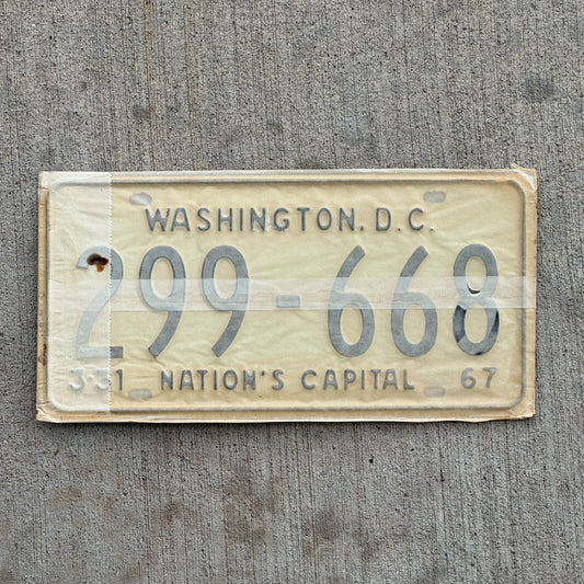 Photo of a 1967 1968 Washington DC License Plate Pair Auto Tag Garage Decor Vintage with Envelope 299 668 with original patina