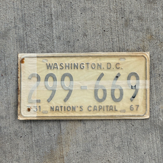 Photo of a 1967 1968 Washington DC License Plate Pair Auto Tag Garage Decor Vintage with Envelope 299 669 with original patina