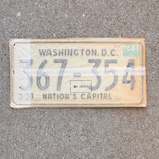 Photo of a 1967 1968 Washington DC License Plate Pair Auto Tag Garage Decor Vintage with Envelope 367 354 with original patina