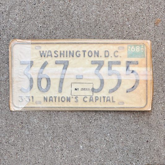 Photo of a 1967 1968 Washington DC License Plate Pair Auto Tag Garage Decor Vintage with Envelope 367 355 with original patina