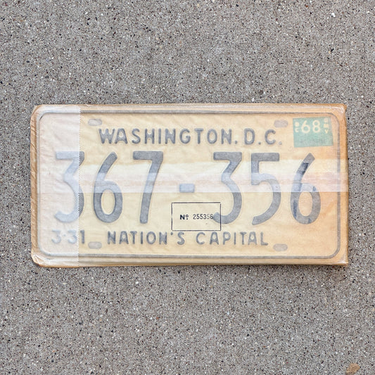 Photo of a 1967 1968 Washington DC License Plate Pair Auto Tag Garage Decor Vintage with Envelope 367 356 with original patina