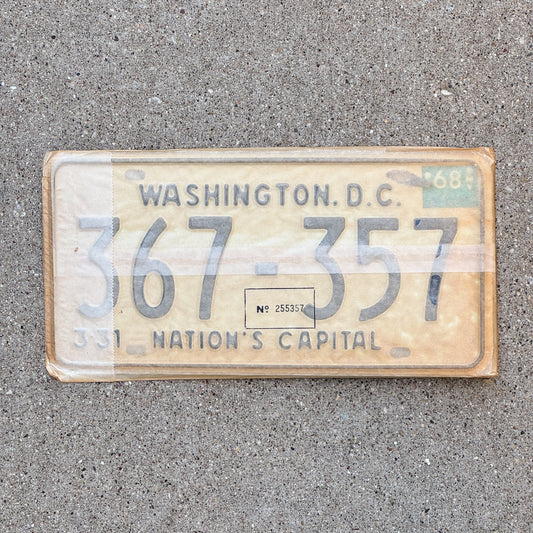 Photo of a 1967 1968 Washington DC License Plate Pair Auto Tag Garage Decor Vintage with Envelope 367 357 with original patina