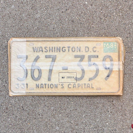 Photo of a 1967 1968 Washington DC License Plate Pair Auto Tag Garage Decor Vintage with Envelope 367 359 with original patina