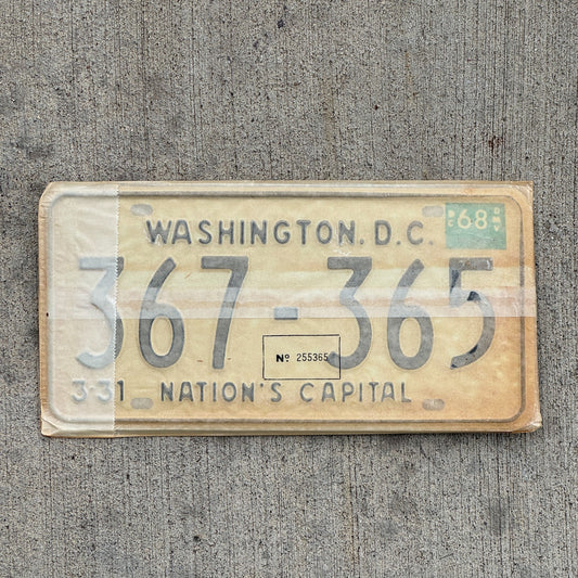 Photo of a 1967 1968 Washington DC License Plate Pair Auto Tag Garage Decor Vintage with Envelope 367 365 with original patina