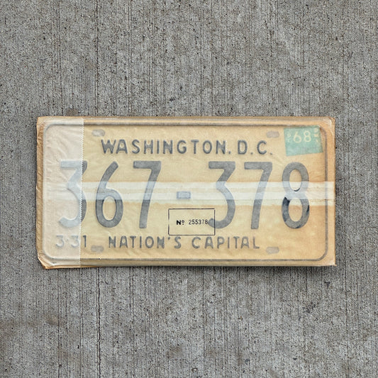Photo of a 1967 1968 Washington DC License Plate Pair Auto Tag Garage Decor Vintage with Envelope 367 378 with original patina