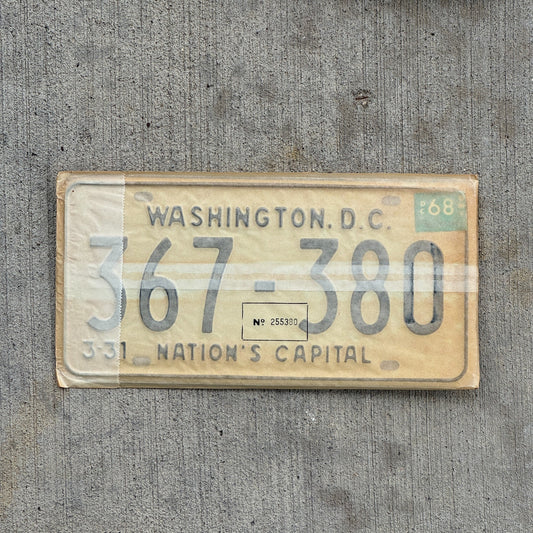Photo of a 1967 1968 Washington DC License Plate Pair Auto Tag Garage Decor Vintage with Envelope 367 380 with original patina