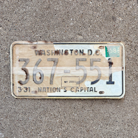 Photo of a 1967 1968 Washington DC License Plate Pair Auto Tag Garage Decor Vintage with Envelope 367 551 with original patina