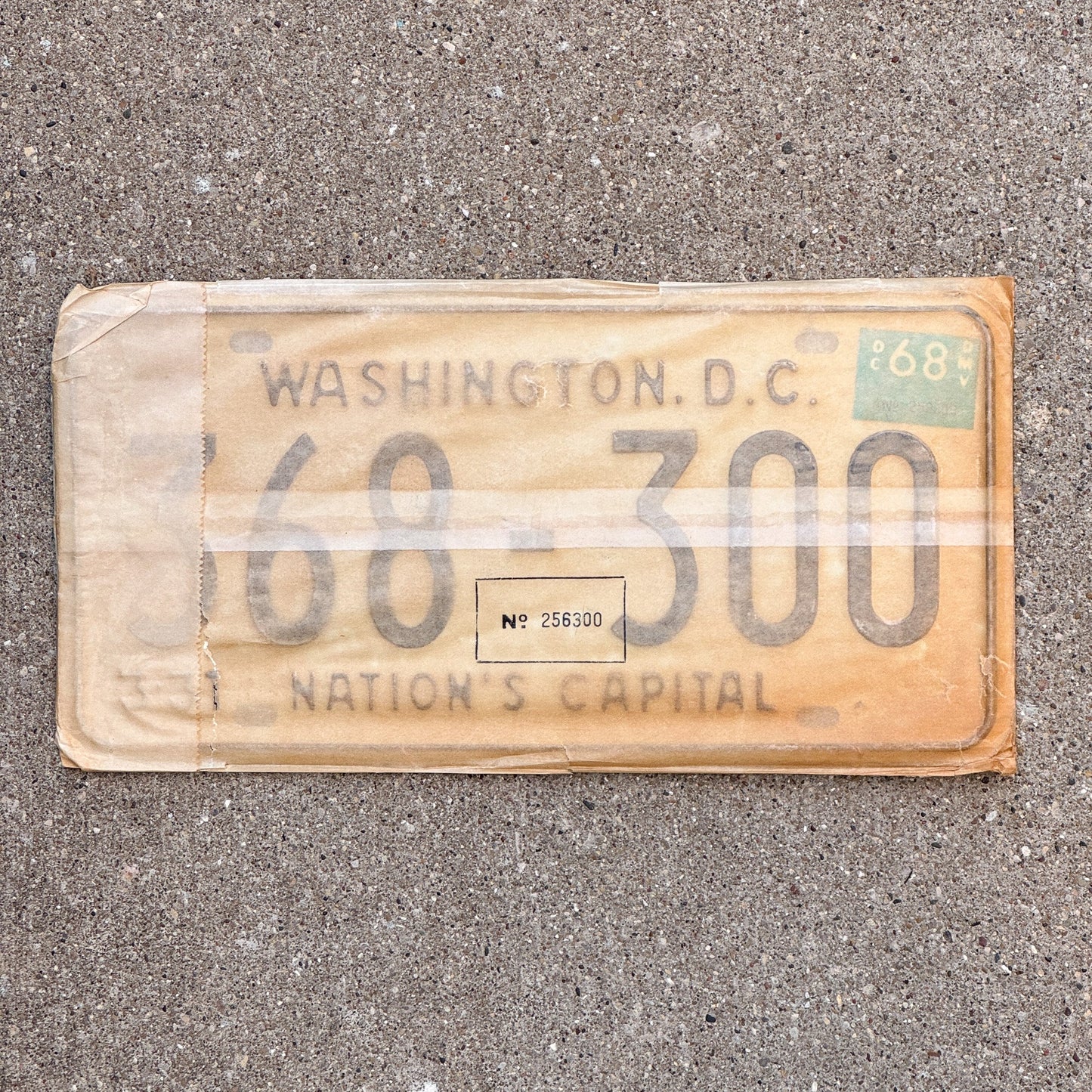 Photo of a 1967 1968 Washington DC License Plate Pair Auto Tag Garage Decor Vintage with Envelope 368 300 with original patina