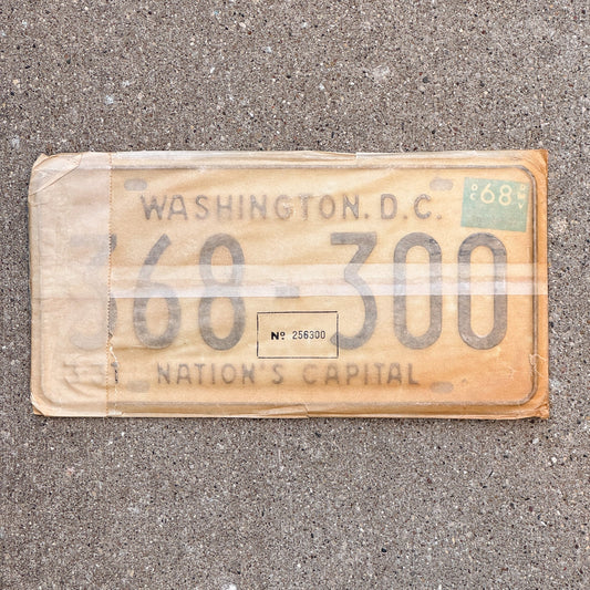 Photo of a 1967 1968 Washington DC License Plate Pair Auto Tag Garage Decor Vintage with Envelope 368 300 with original patina