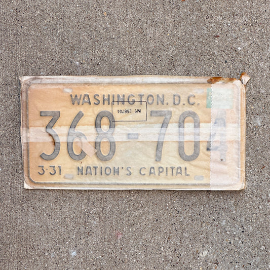 Photo of a 1967 1968 Washington DC License Plate Pair Auto Tag Garage Decor Vintage with Envelope 368 704 with original patina