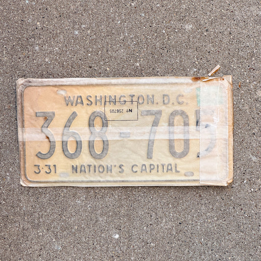 Photo of a 1967 1968 Washington DC License Plate Pair Auto Tag Garage Decor Vintage with Envelope 368 705 with original patina