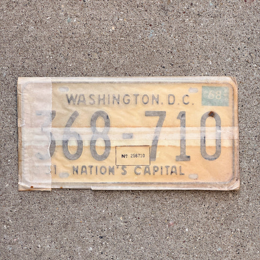 Photo of a 1967 1968 Washington DC License Plate Pair Auto Tag Garage Decor Vintage with Envelope 368 710 with original patina