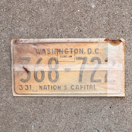Photo of a 1967 1968 Washington DC License Plate Pair Auto Tag Garage Decor Vintage with Envelope 368 722 with original patina