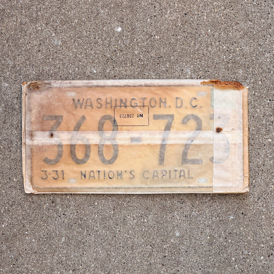 Photo of a 1967 1968 Washington DC License Plate Pair Auto Tag Garage Decor Vintage with Envelope 368 723 with original patina